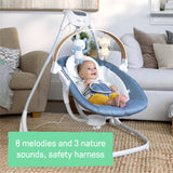 Ingenuity SimpleComfort Compact Soothing Swing - Rotating Toy Bar, 6-Speed - Chambray