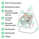 Ingenuity SimpleComfort Piano Playtime 4-in-1 Baby Swing & Rocker, 0-24M