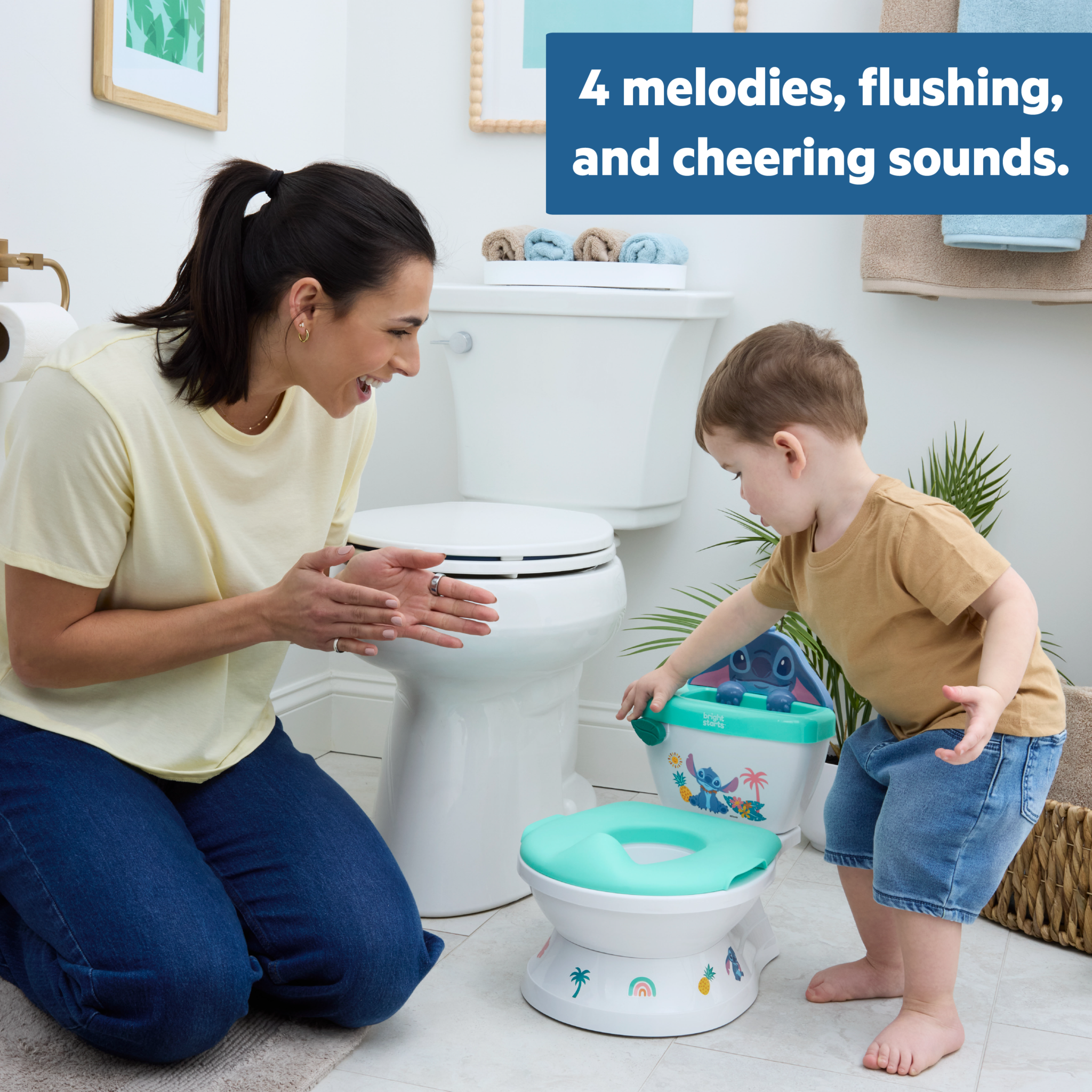Disney Baby Stitch My Size Potty with removable seat, stickers, and flushing sounds for toddler potty training