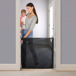 Tuck Away Retractable Extra Wide Safety Gate with metal, plastic, and fabric materials