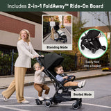 Ingenuity 3D Travelmate Pro Compact Travel Stroller with Ride-On Board, One-Hand Fold, Car Seat Compatible, Protective Canopy - Black