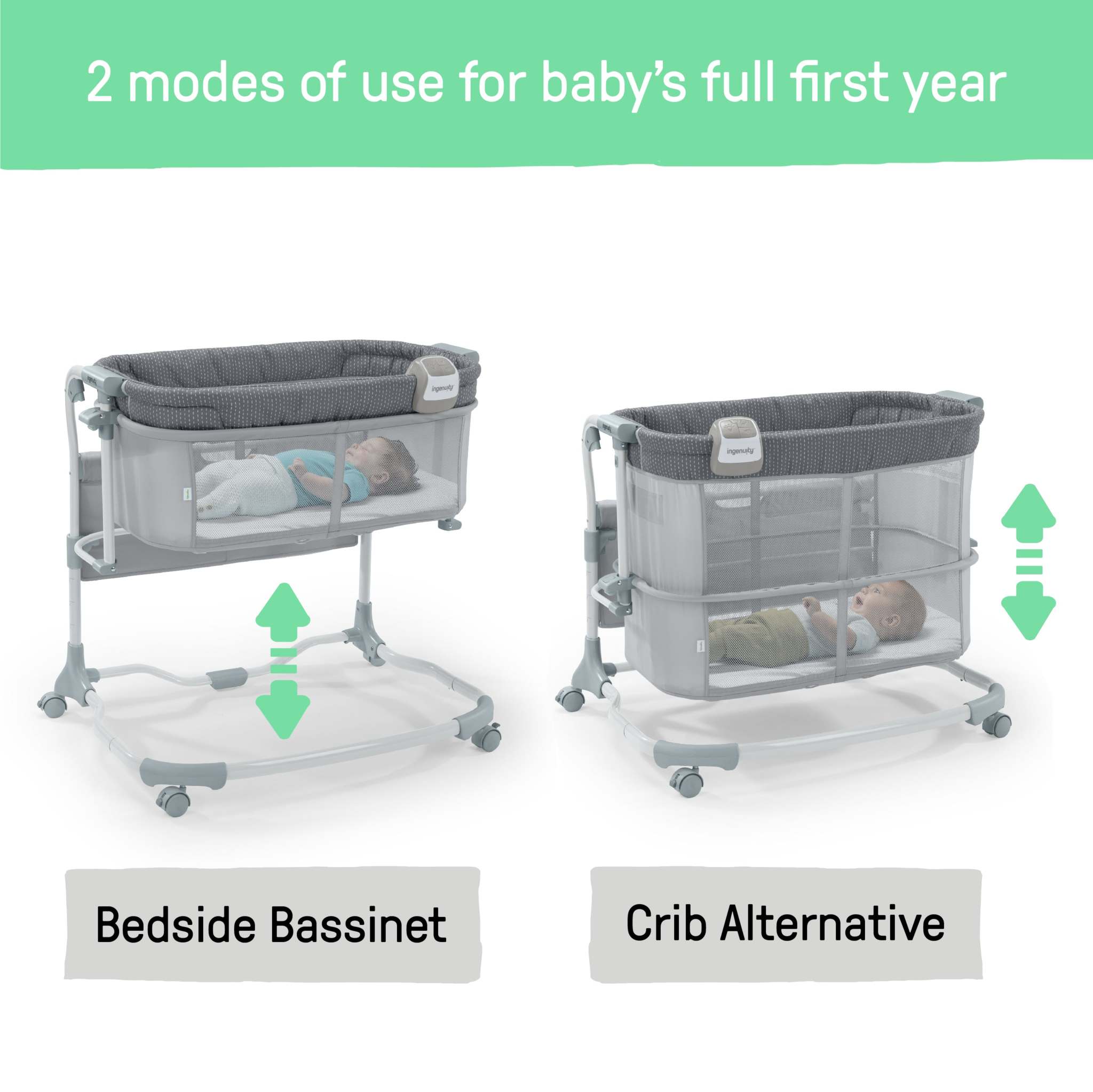 Ingenuity Dream and Grow Bedside Bassinet with breathable mesh sides and adjustable frame for newborns to 12 months