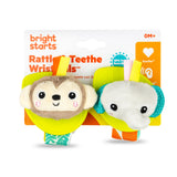 Bright Starts Rattle & Teethe Wrist Pals Toy, Monkey & Elephant