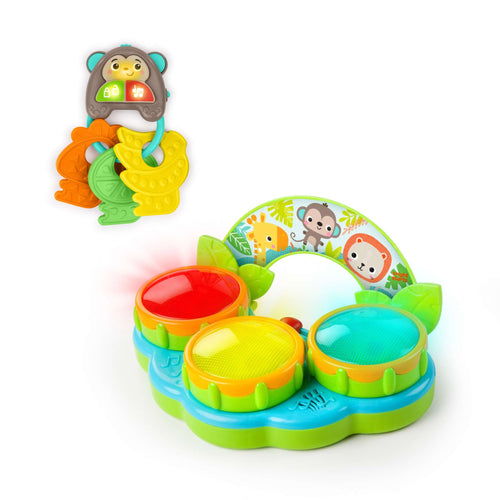 Bright Starts Safari Sounds Gift Set with musical drum and monkey key baby toys