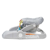 Learn-to-Sit 2-Position Seat in heather gray with cushioned fabric and removable toys for babies 4-12 months