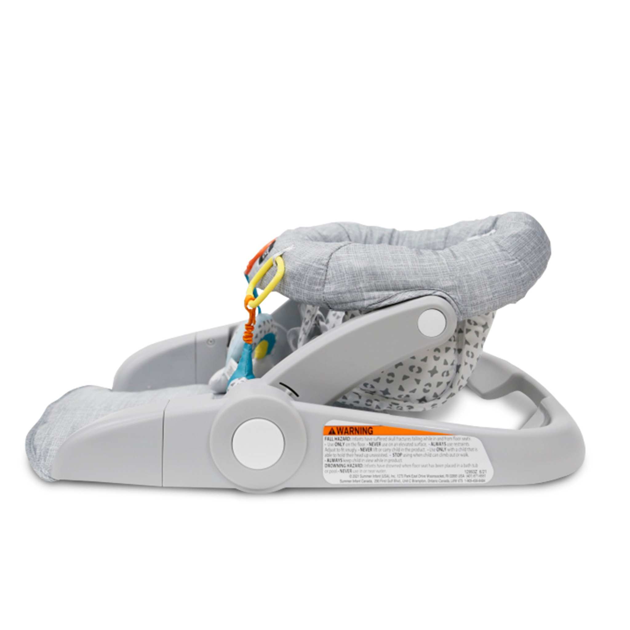 Learn-to-Sit 2-Position Seat in heather gray with cushioned fabric and removable toys for babies 4-12 months