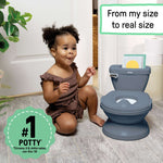 My Size Potty Pro blue toddler training toilet with realistic flush handle and storage compartment