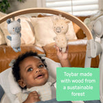 Ingenuity Swing ‘n Go portable baby swing with removable toy bar and 6-speed settings in chambray design