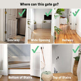 White Doorway 48W Series metal baby and pet safety gate installed in a doorway with arch top and pressure mount system