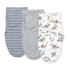 SwaddleMe by Ingenuity Monogram Collection Baby Swaddle, 100% Cotton, 0-3 Months, 1.0 TOG, 3-Pack - Dino Mite