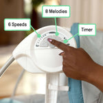 Teal Sun Valley Canopy Portable Swing with toys, canopy, and recline for babies 0-9 months