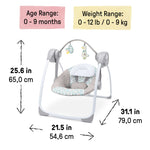 Comfort 2 Go Portable Swing with 6 speeds, melodies, toys, and reclining seat for babies up to 9 months