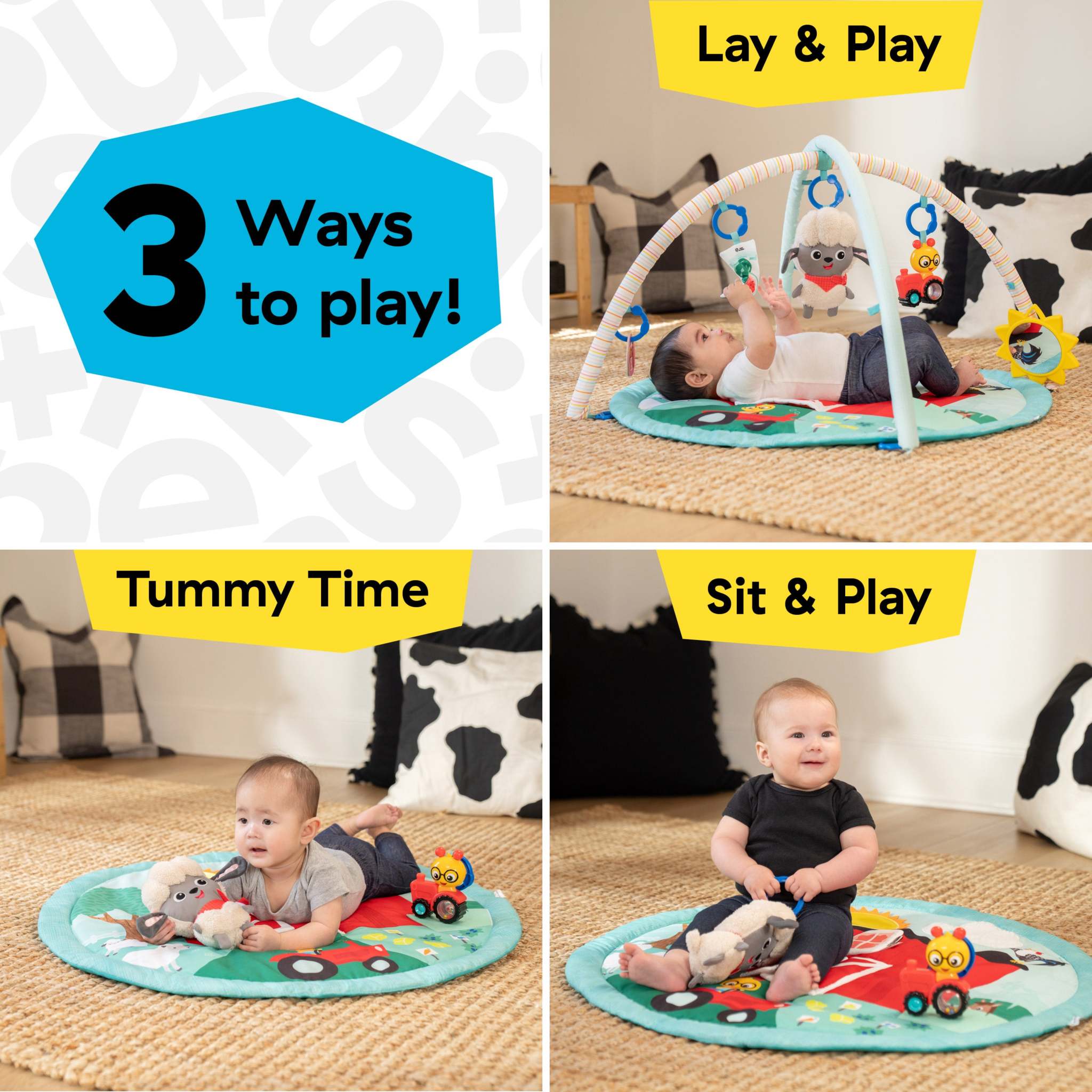 Baby Einstein Happy Harvest Touch & Feel Activity Gym with sensory toys and barnyard play mat for infants