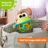 Bright Starts Oball Jingle & Shake Pal, Easy-Grasp Baby Rattle with Chime Ball & Bead Chasers, Frog Character, Green, Newborn+