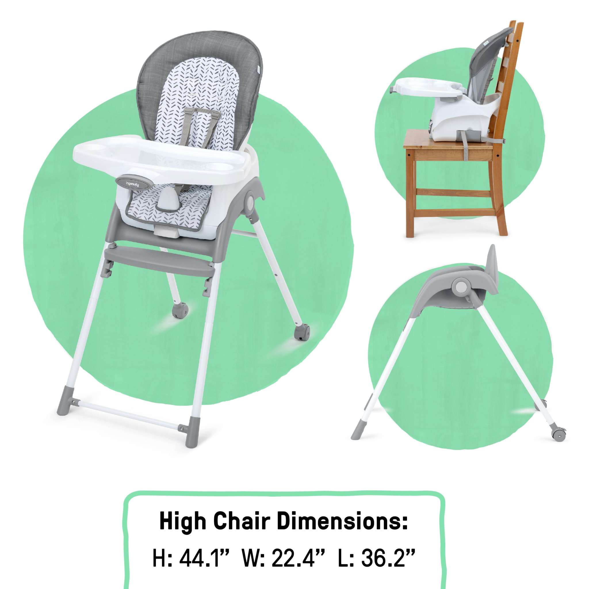Trio Foldaway 6-in-1 High Chair in Endless Blooms with adjustable footrest and easy-clean fabrics
