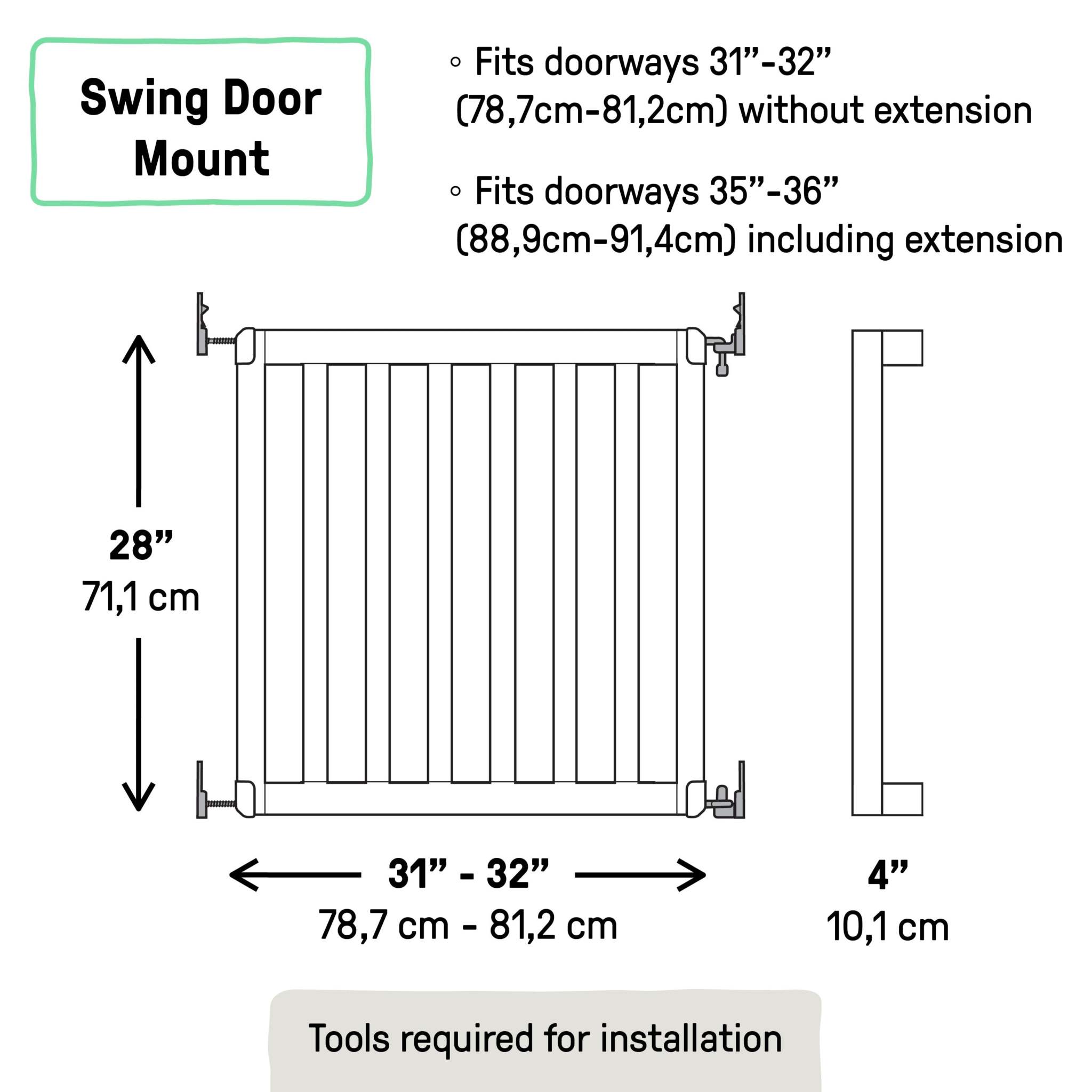 Ingenuity Doorway 36S Series customizable wooden baby gate with paintable panels and pressure or hardware mounting options