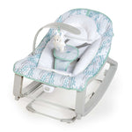 Keep Cozy Baby Bouncer 3-in-1 infant to toddler rocker seat in spruce color with plush toy and reclining positions
