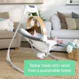 SimpleComfort Compact Swing Parker with rotating wooden toy bar and interactive toys for baby entertainment