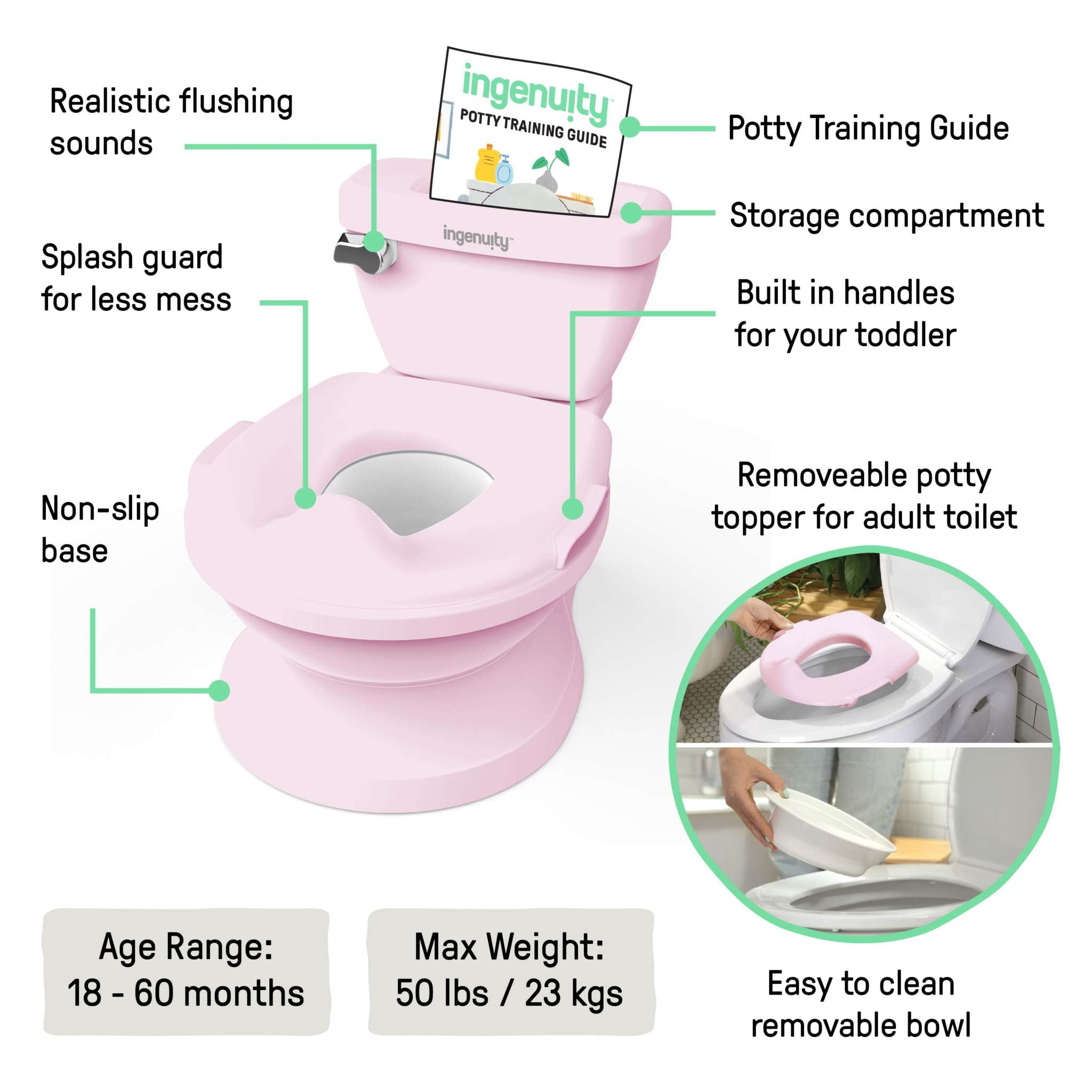 Summer by Ingenuity My Size Potty Pro toddler floor potty with realistic flush handle and removable potty topper