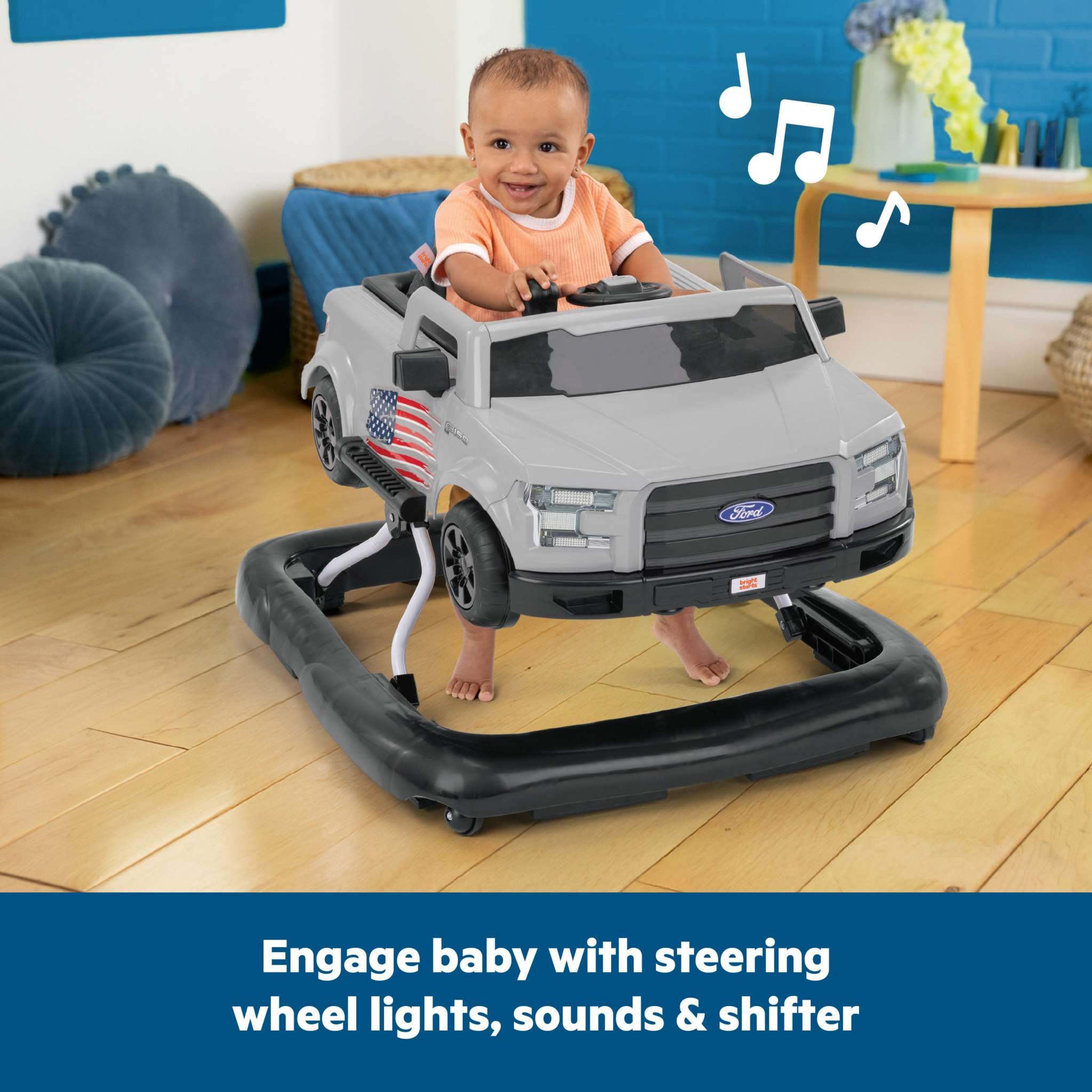 Bright Starts Ford F-150 4-in-1 Ways to Play Walker for babies with activity center and adjustable heights