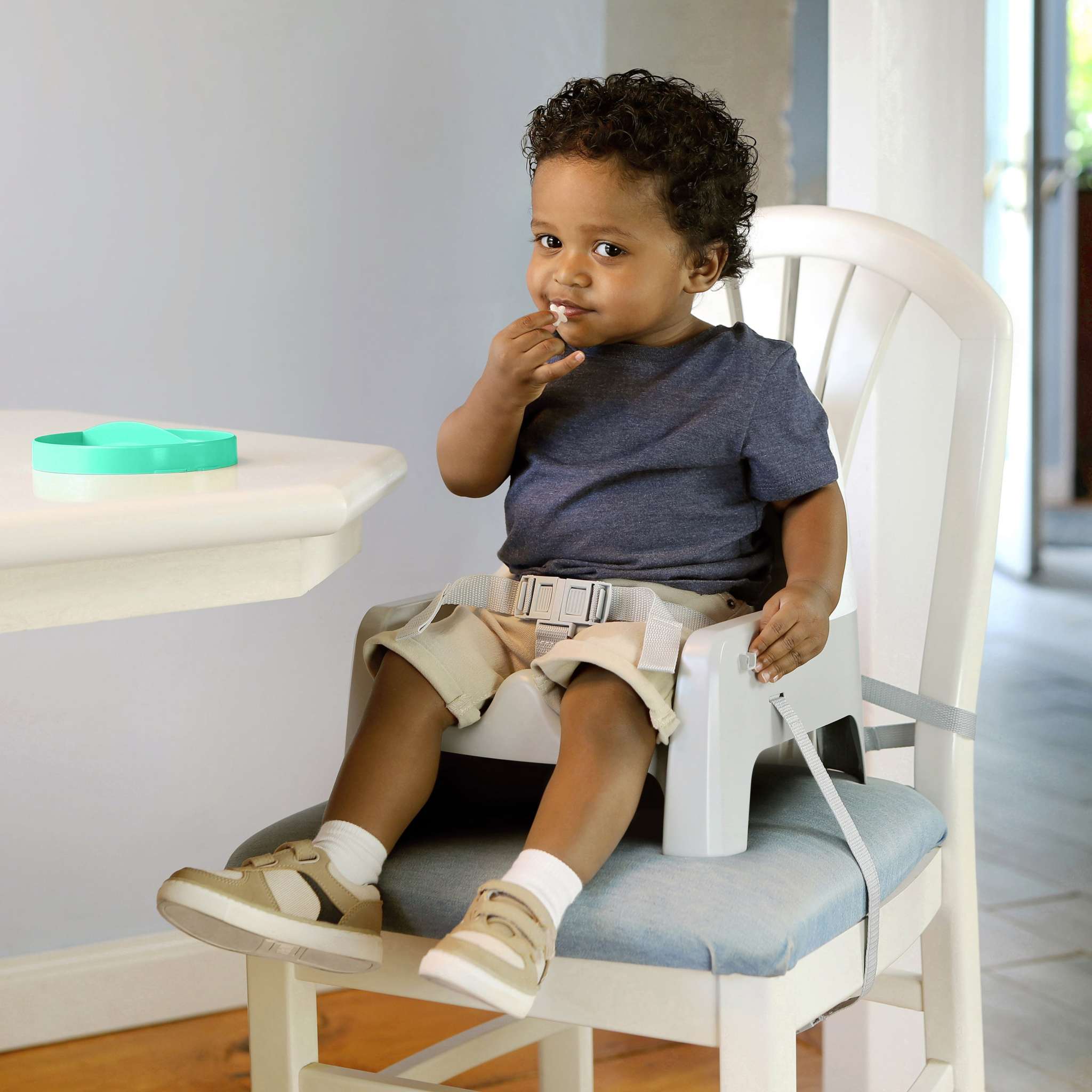 Deluxe Learn-to-Dine Feeding Seat with lock-in Twist & Dine trays and 3-point harness for babies and toddlers