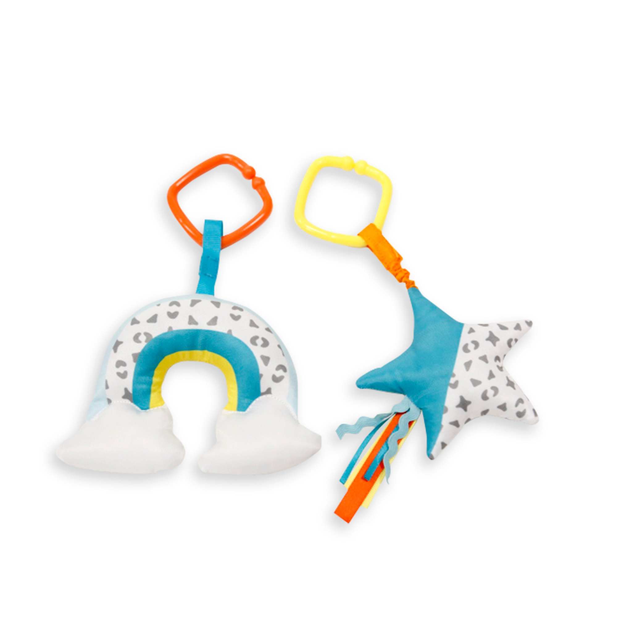 Learn-to-Sit 2-Position Seat in heather gray with cushioned support and attached toys for babies learning to sit