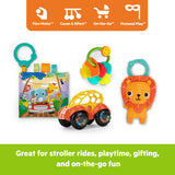 Bright Starts Road Trip 4-Piece Gift Set, Travel Baby Toy Set With Teether Keys, Oball Rattle Roll Car & More, Unisex, 3 Months+