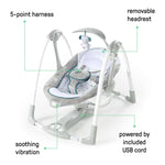 ConvertMe Swing-2-Seat portable baby swing and seat with foldable design and plush elephant toy