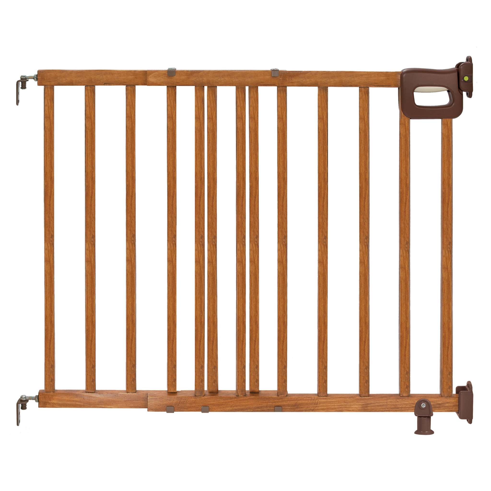 The Stairway wooden safety baby and dog gate with comfort grip handle and no-threshold design in brown
