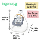 Ingenuity SimpleComfort Compact Soothing Swing - Rotating Toy Bar, 6-Speed - Chambray