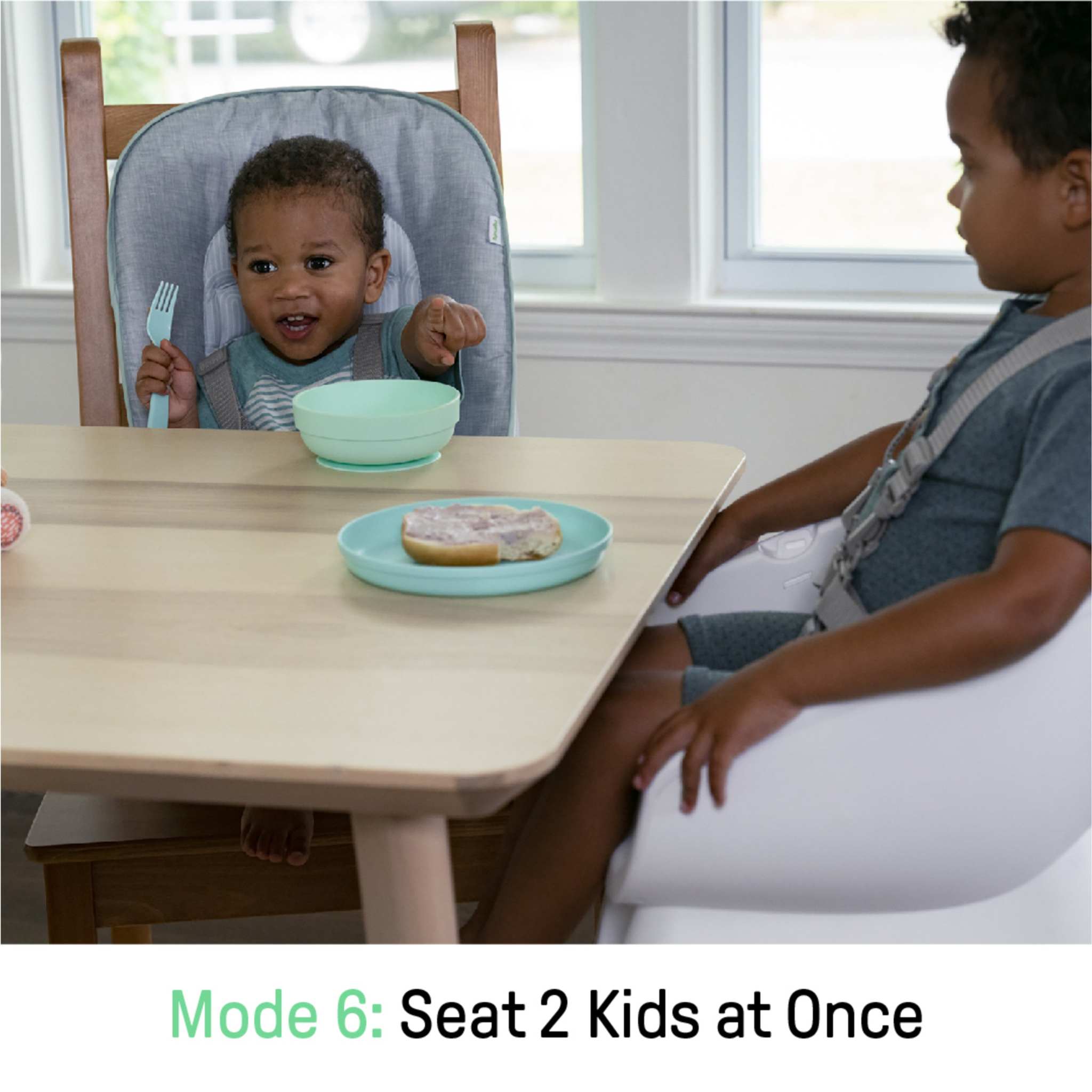 Ingenuity Beanstalk Baby to Big Kid 6-in-1 High Chair in Ray color for newborn to 5 years with adjustable tray and soothing infant seat