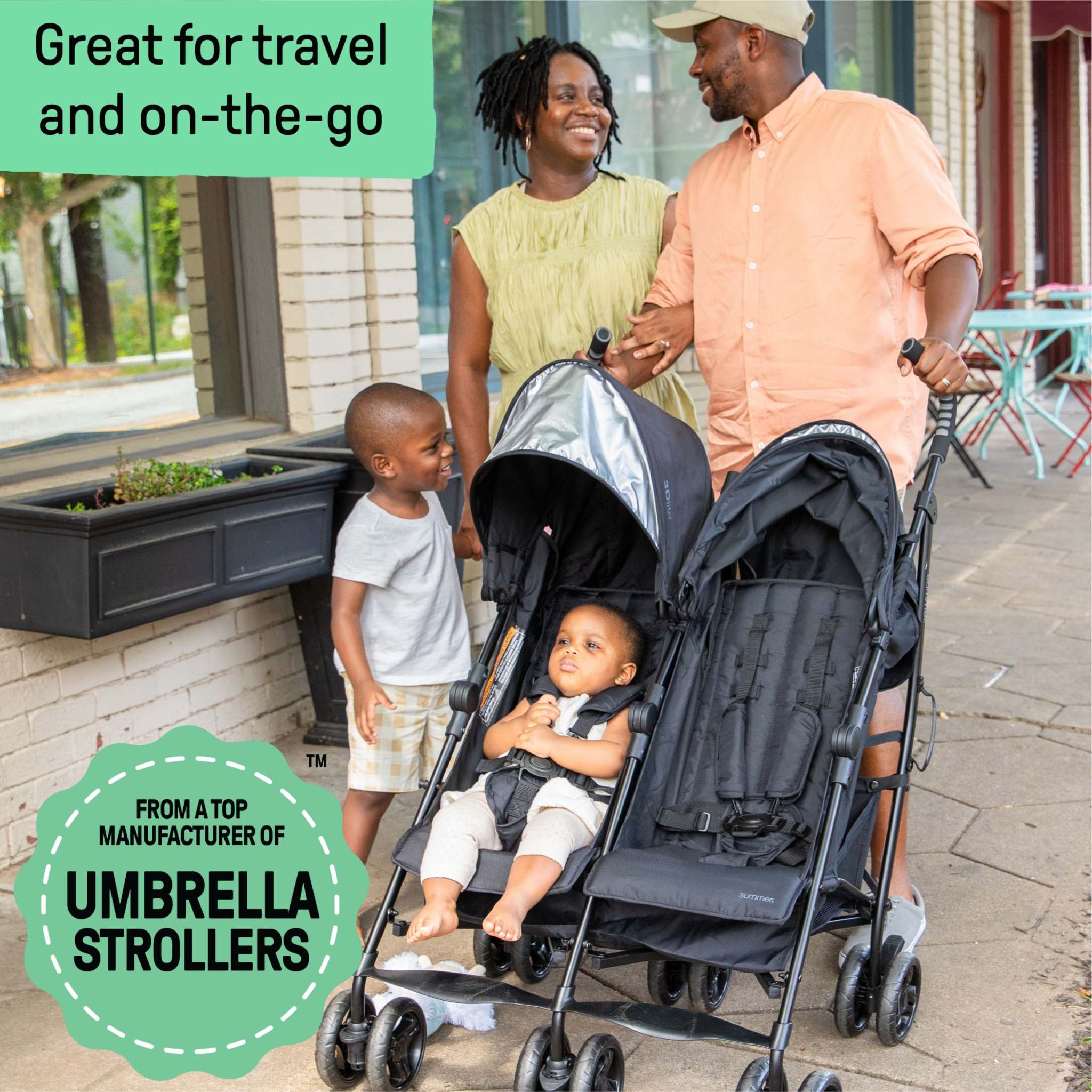 Ingenuity 3Dlite Double Stroller lightweight foldable aluminum frame with padded seats and storage baskets