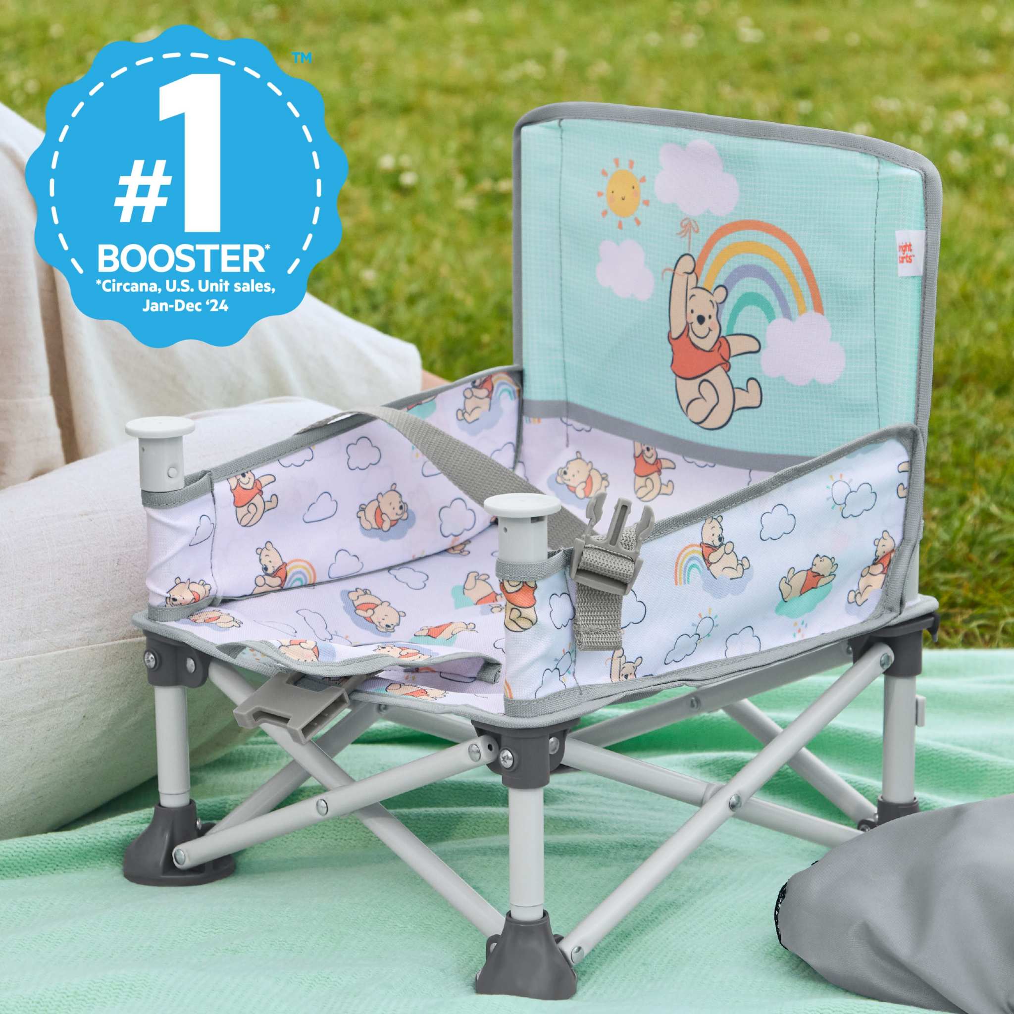 Bright Starts Disney Winnie the Pooh Pop 'N Sit portable booster seat for babies and toddlers with removable tray and carrying bag