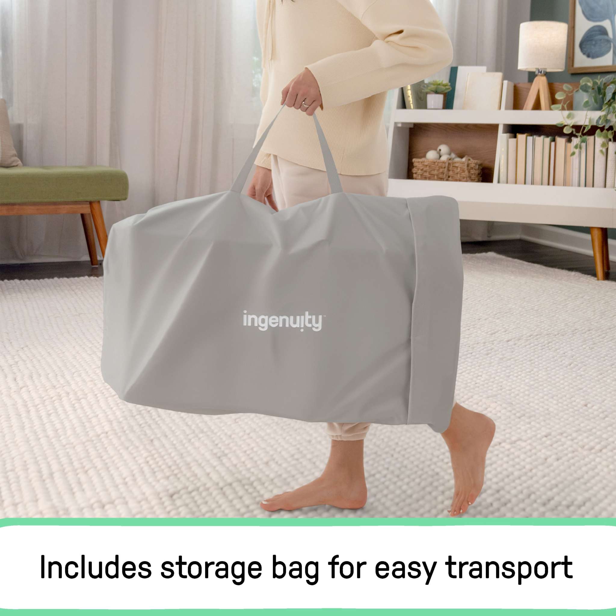 Ingenuity Nestle Vibrating Rocker with breathable mesh seat, vibration pod, toy bar, and 5-point harness for infants