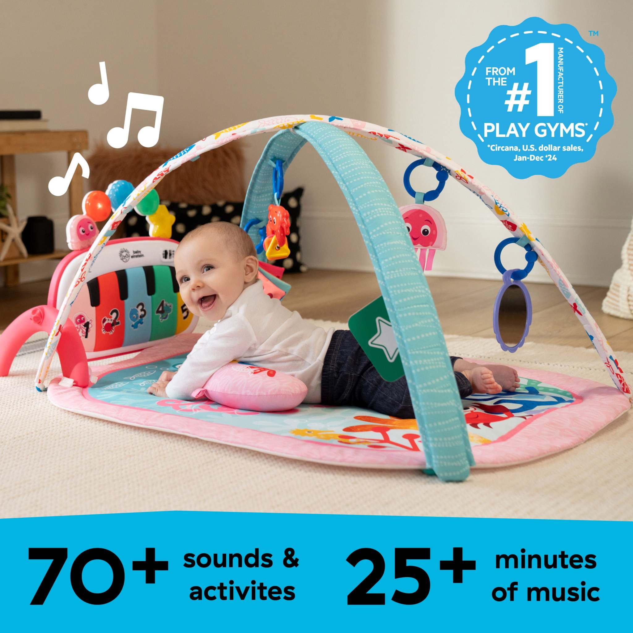 Baby Einstein 4-in-1 Kickin' Tunes Jellyfish Jamboree Pink Music and Language Discovery Gym for infants up to 36 months