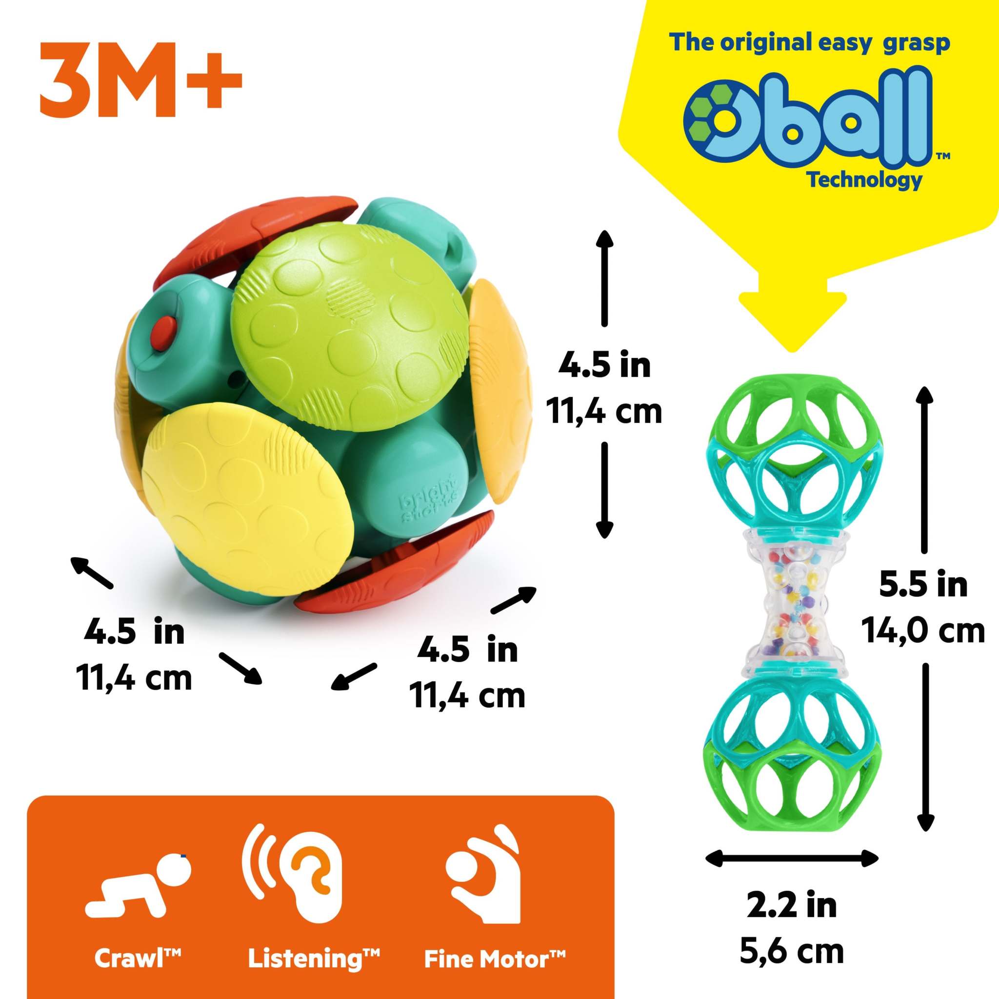 Bright Starts Wobble & Rattle Gift Set with Wobble Bobble Ball and Oball Shaker Toy for babies 3+ months