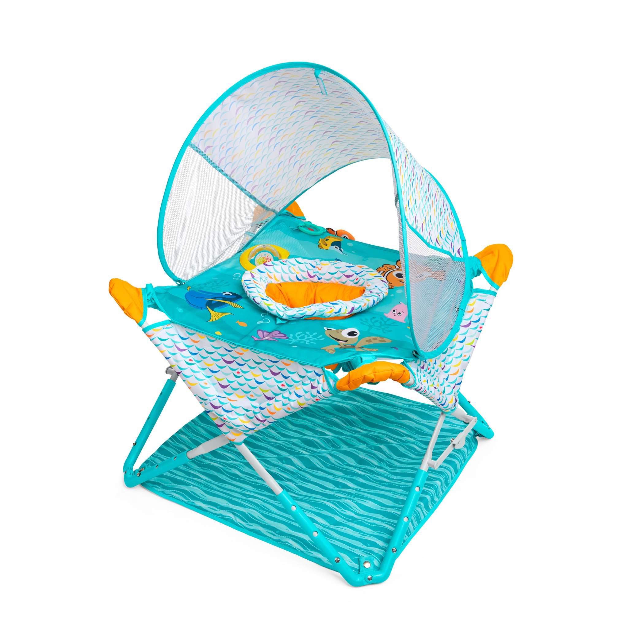 Finding Nemo Pop 'N Jump foldable baby jumper with canopy and sensory toys