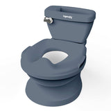 Blue My Size Potty Pro toddler toilet with realistic flush handle and built-in storage compartment