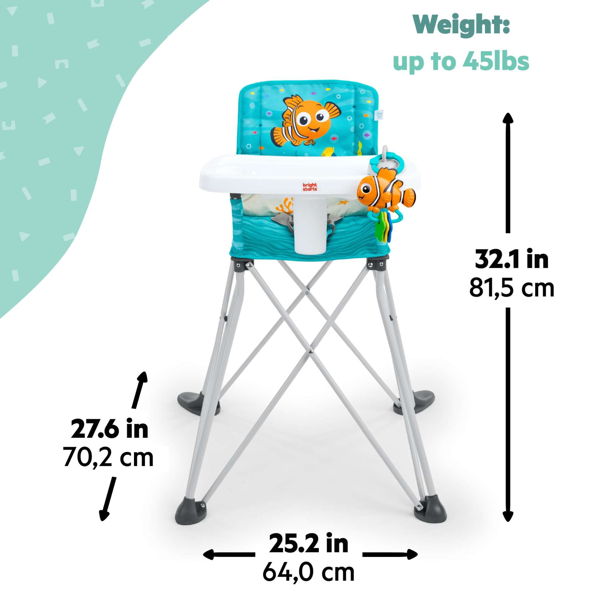 Disney Baby Finding Nemo Pop ‘N Dine portable high chair with suction cup Nemo toy and removable tray