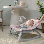 Keep Cozy Baby Bouncer 3-in-1 pink infant to toddler rocker with plush bunny toy and vibrations