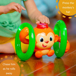Bright Starts Roll & Glow Monkey toy lighting up and rolling for toddlers' active play and motor skills development
