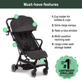 Ingenuity 3D Travelmate Pro Compact Travel Stroller with Ride-On Board, One-Hand Fold, Car Seat Compatible, Protective Canopy - Black