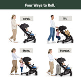 Ingenuity 3D Travelmate Pro Compact Travel Stroller with Ride-On Board, One-Hand Fold, Car Seat Compatible, Protective Canopy - Black