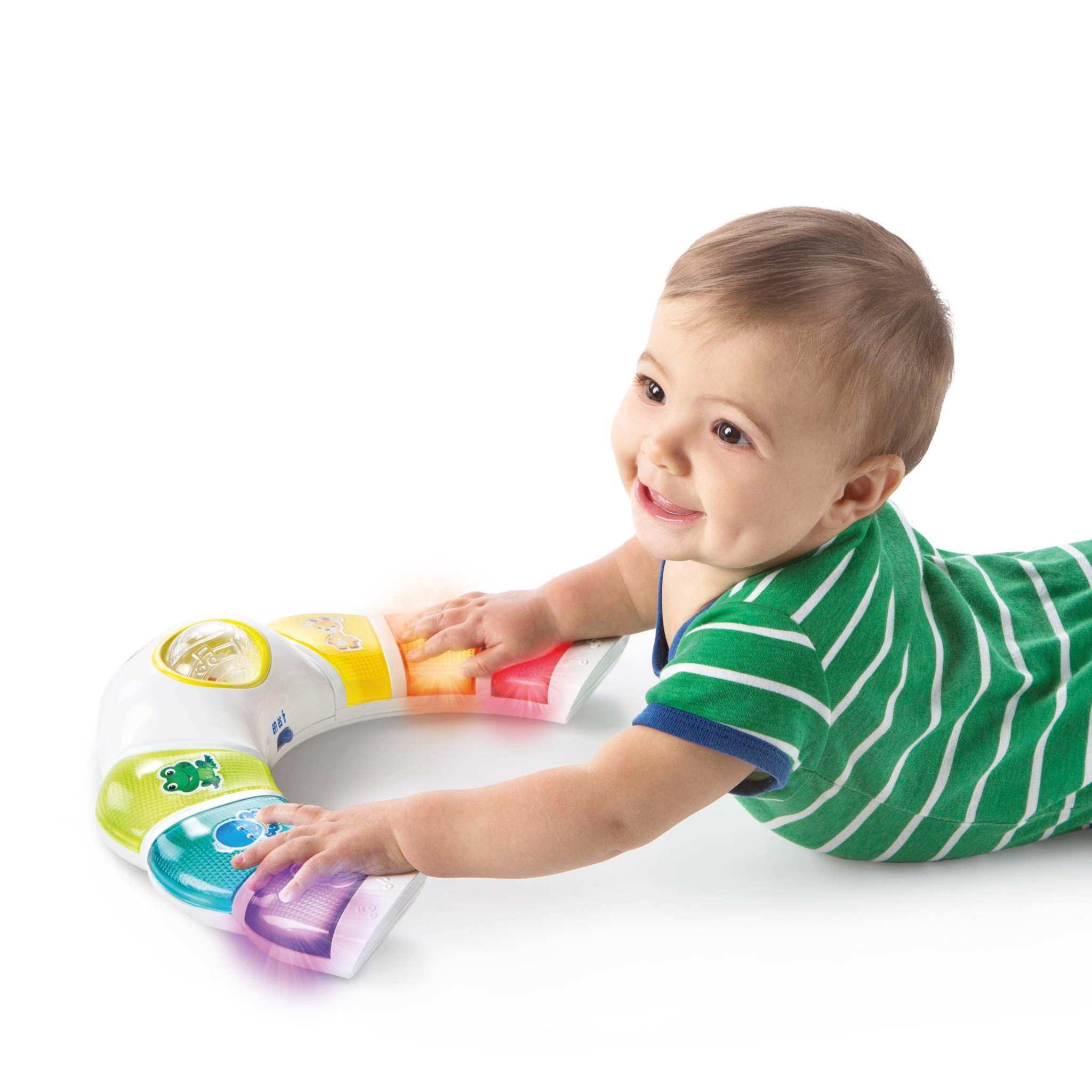 baby playing with a glow & discover light bar activity station