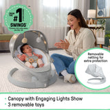 Inlighten Bounce & Sway Swing pebble shore infant swing with canopy, toys, and Bluetooth sound options