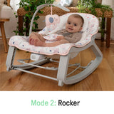 Keep Cozy 3-in-1 baby bouncer, rocker, and toddler seat with plush elephant toy in burst pattern