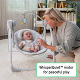 Comfort 2 Go Portable Swing with reclining seat, soothing melodies, and removable toy bar for babies up to 9 months.