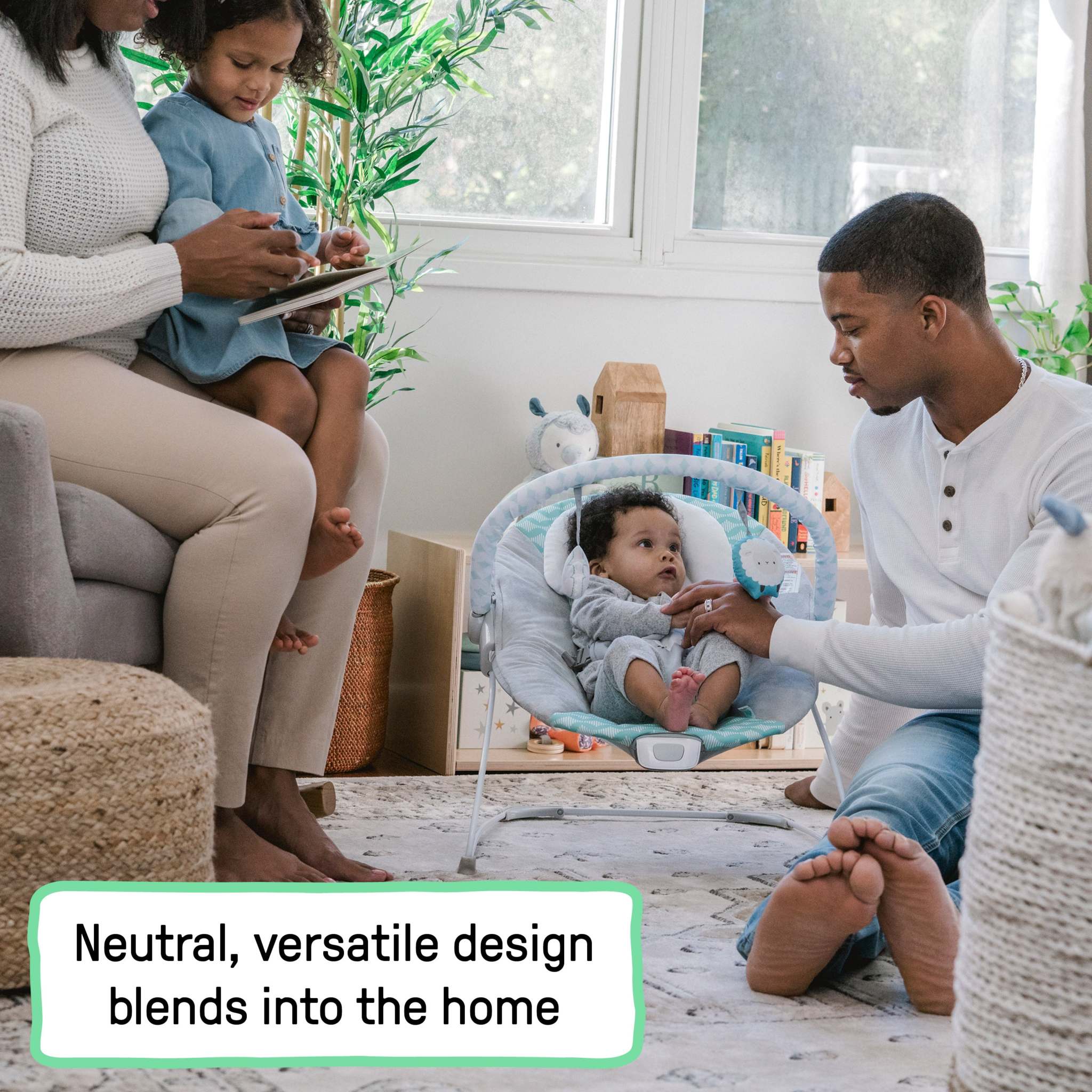 Ity by Ingenuity Bouncity Bounce Vibrating Deluxe Bouncer with plush headrest and toy bar for newborns