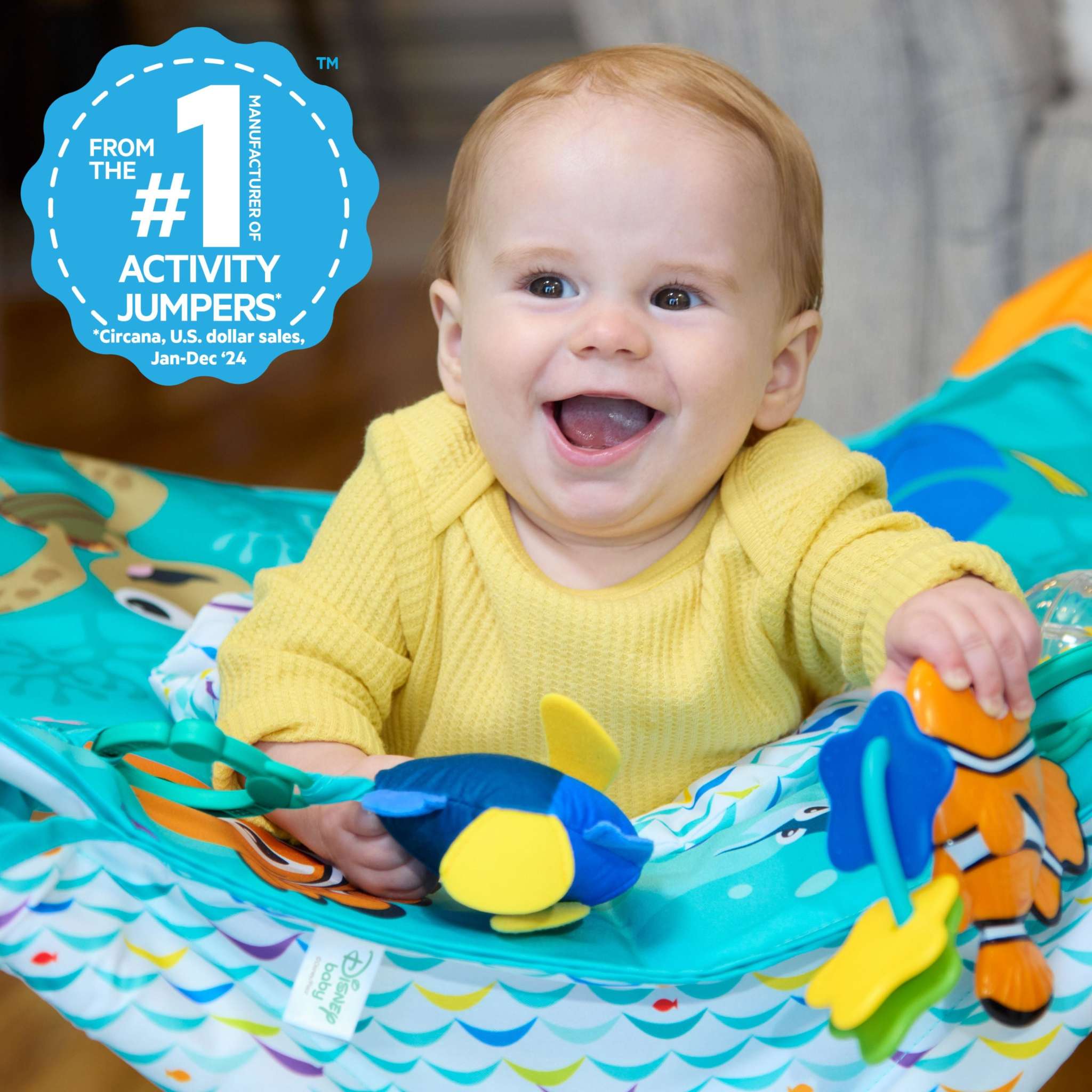 Finding Nemo Pop 'N Jump foldable baby jumper with canopy and sensory toys for indoor and outdoor use