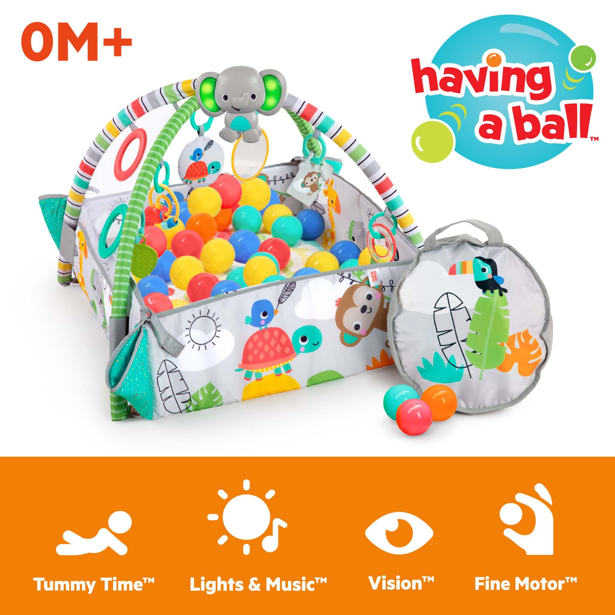 5-in-1 Your Way Ball Play Activity Gym & Ball Pit with 40 colorful balls and tropical design for infants and toddlers